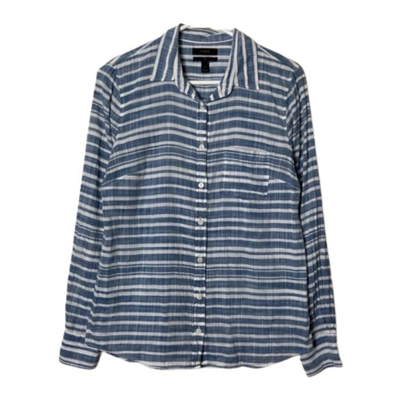 J. Crew boy shirt blue white striped 100% cotton button up women's 4 - Picture 1 of 10